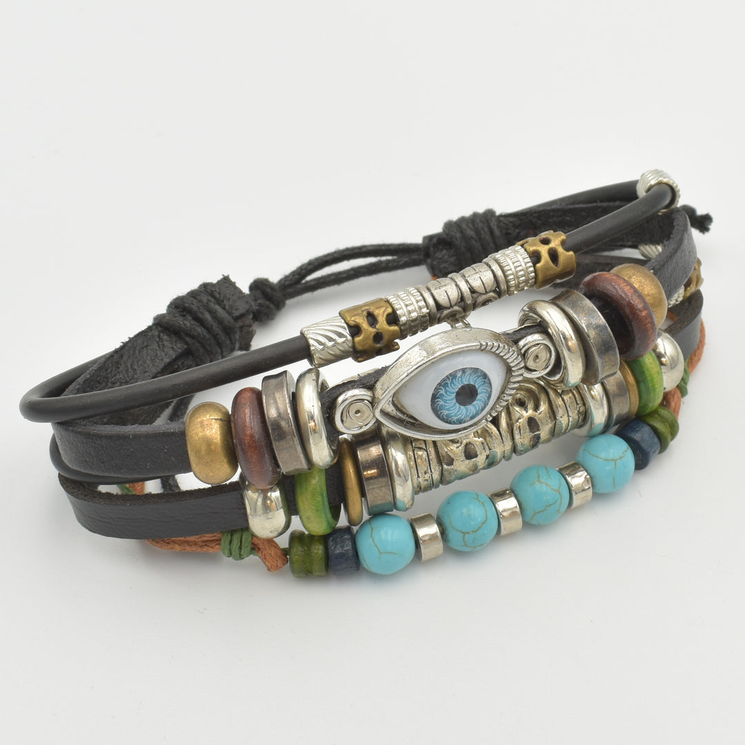 Evil Eye Leather Chuncky Bracelet