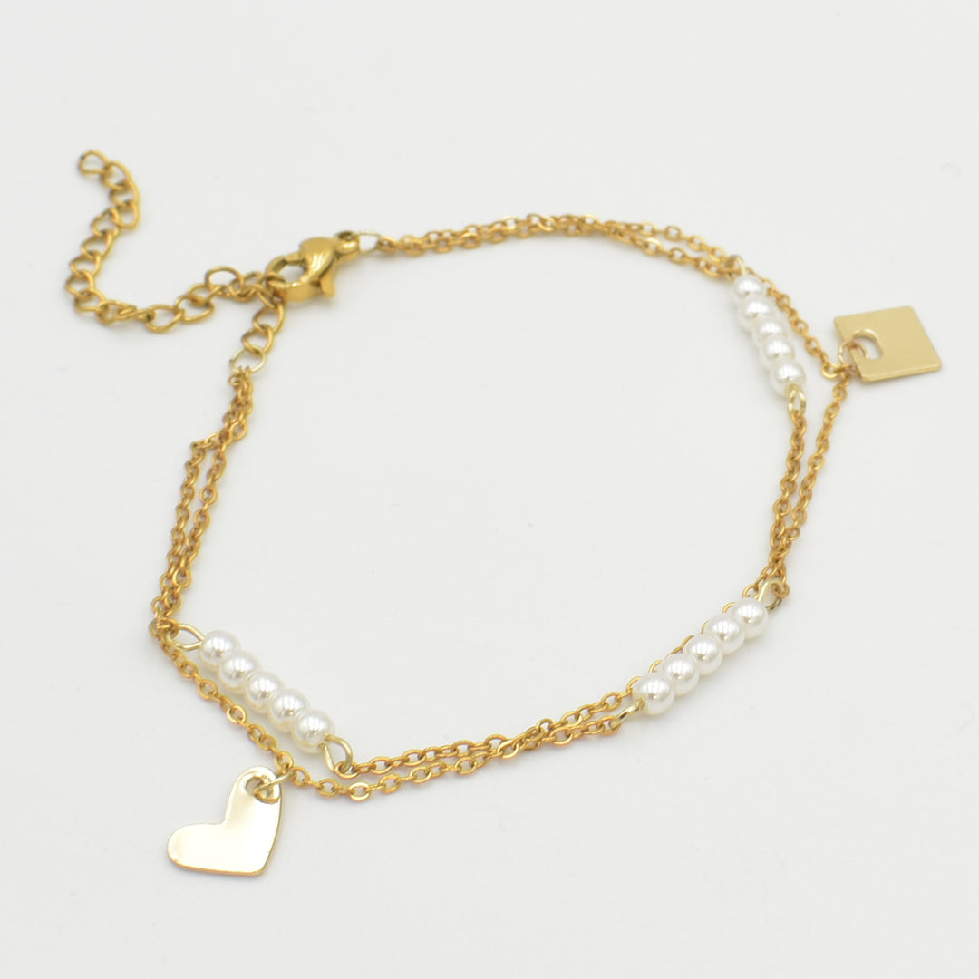 Gold Pearl Heart Bracelet
