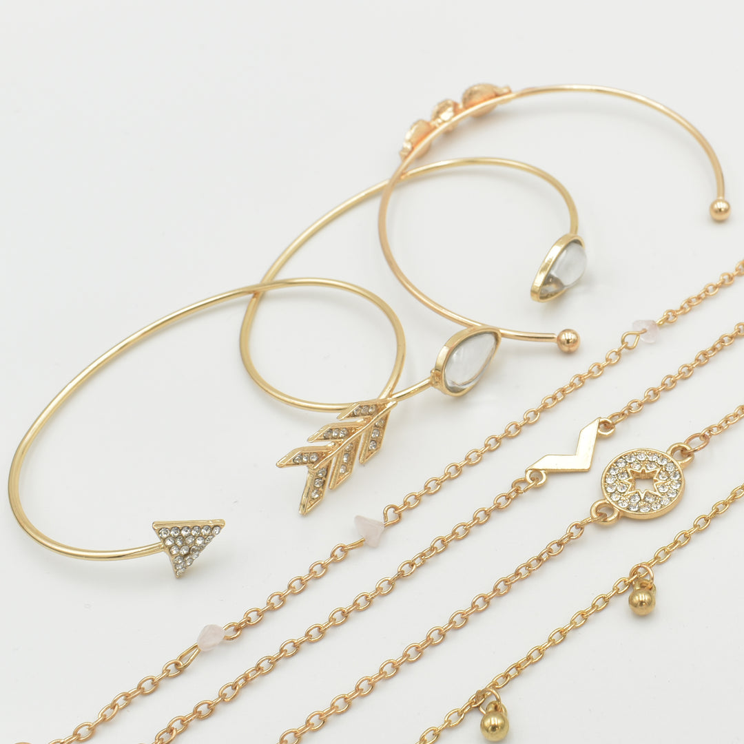 Gold Diamante 7-Pack Bracelet