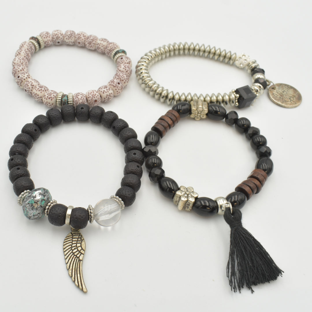 Black Beaded 4-Pack Bracelets