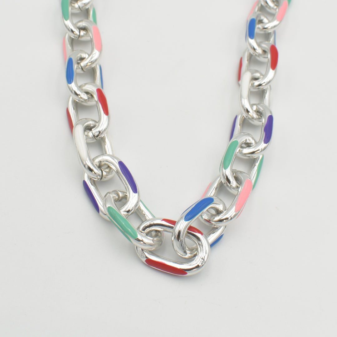 Silver Chain Multicolored Link Necklace