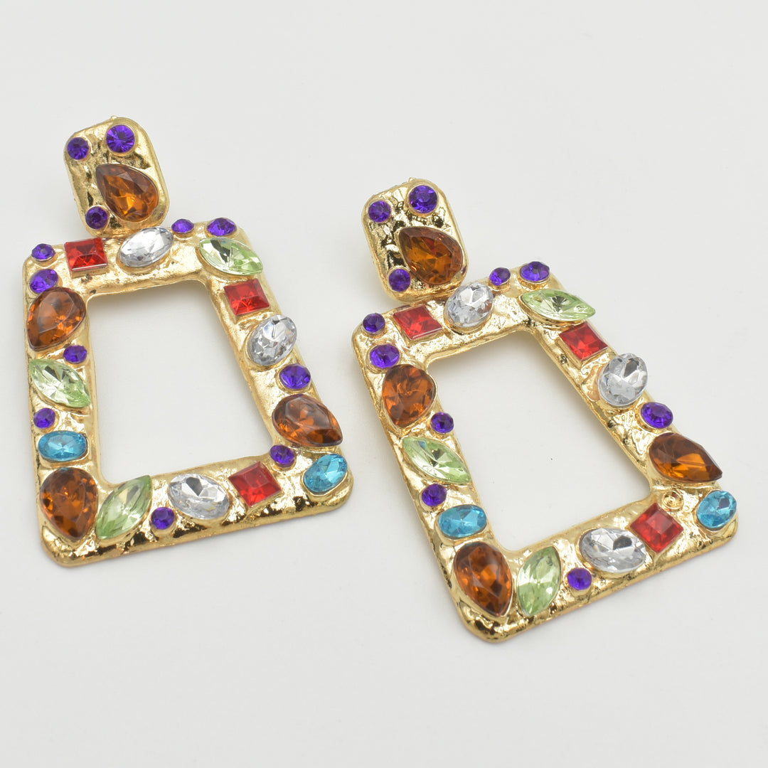 Gold Multicoloured Cubic Drop Earrings