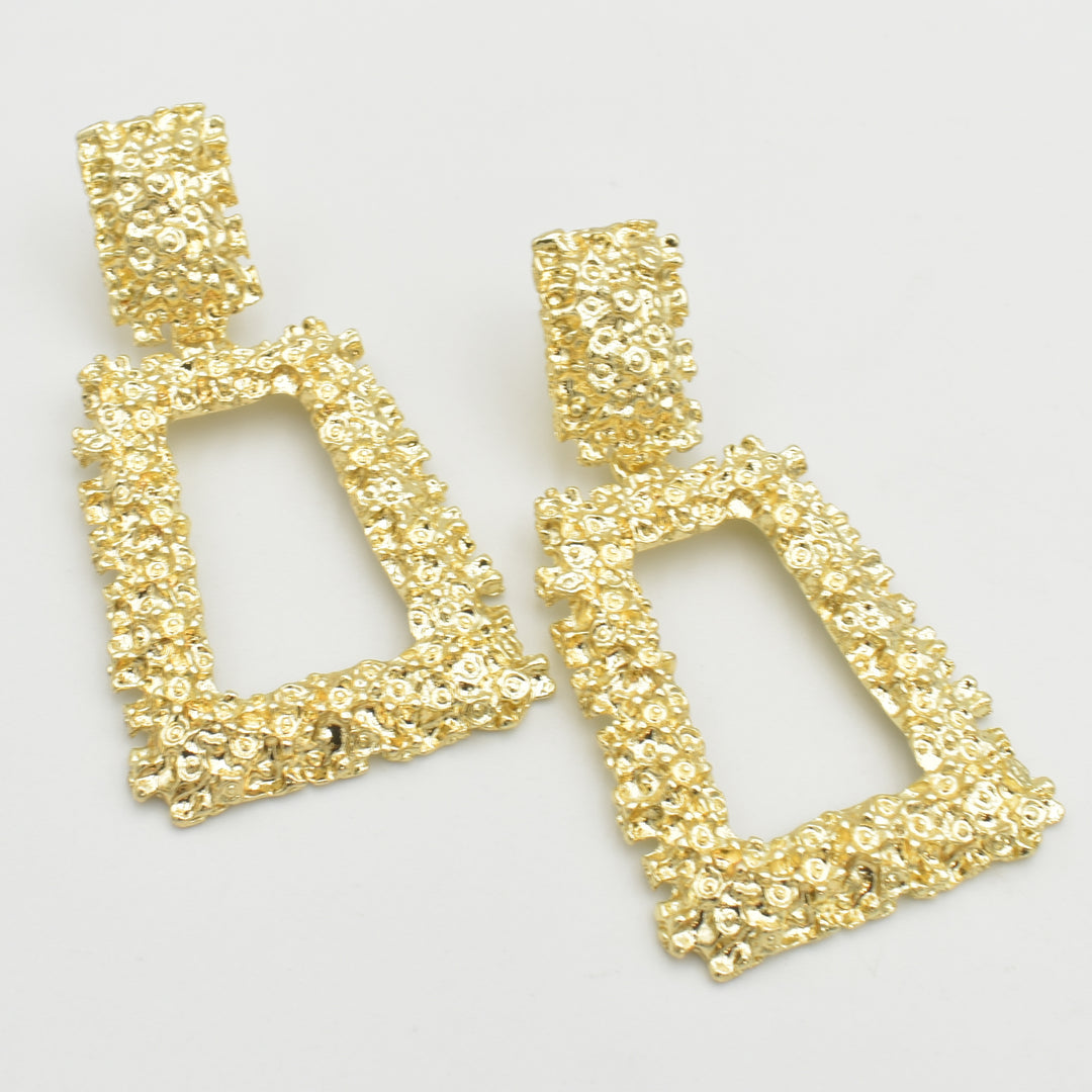 Gold Textured Rectangular Drop Earrings