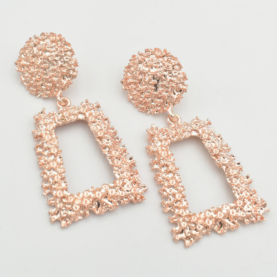 Pink Textured Statement Drop Earrings