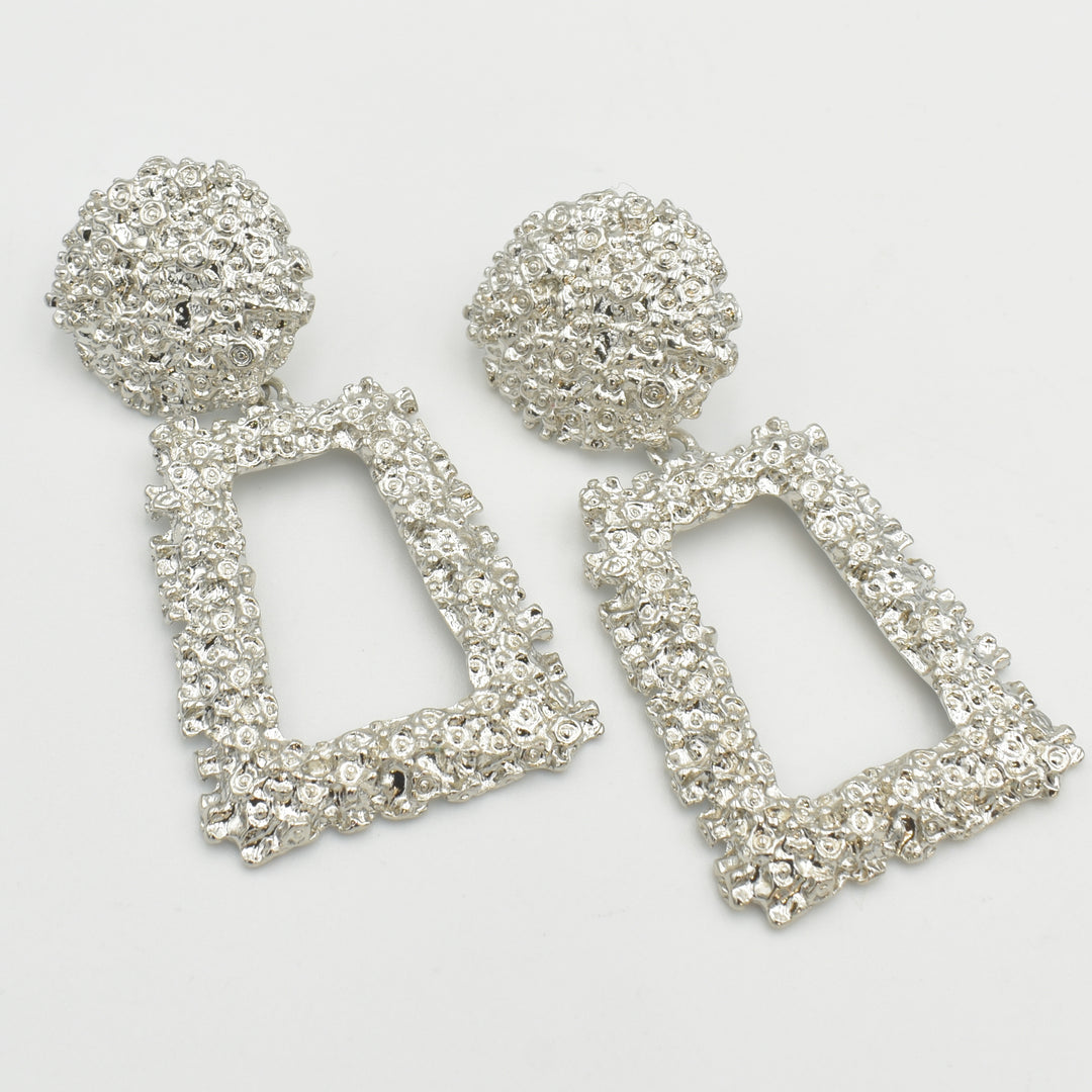 Silver Textured Drop Earrings