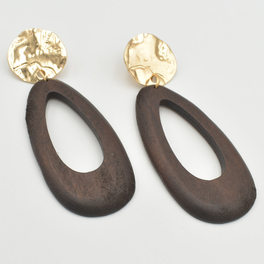 Gold Oval Brown Drop Earrings