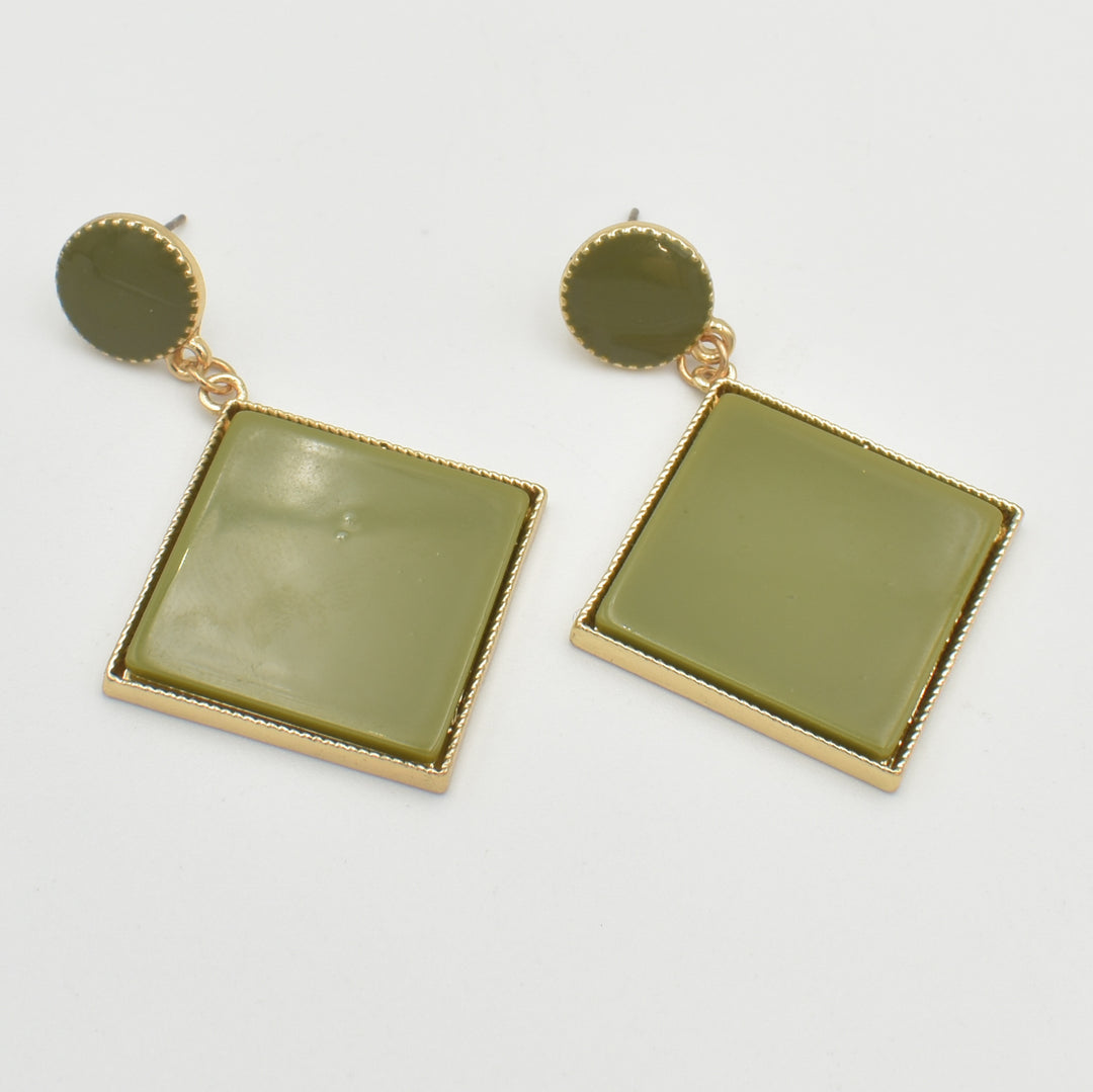 Green Wrapped Square Drop Earrings