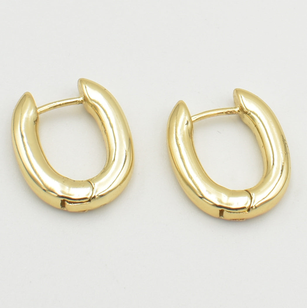 Gold Plain Oval Huggie Earrings