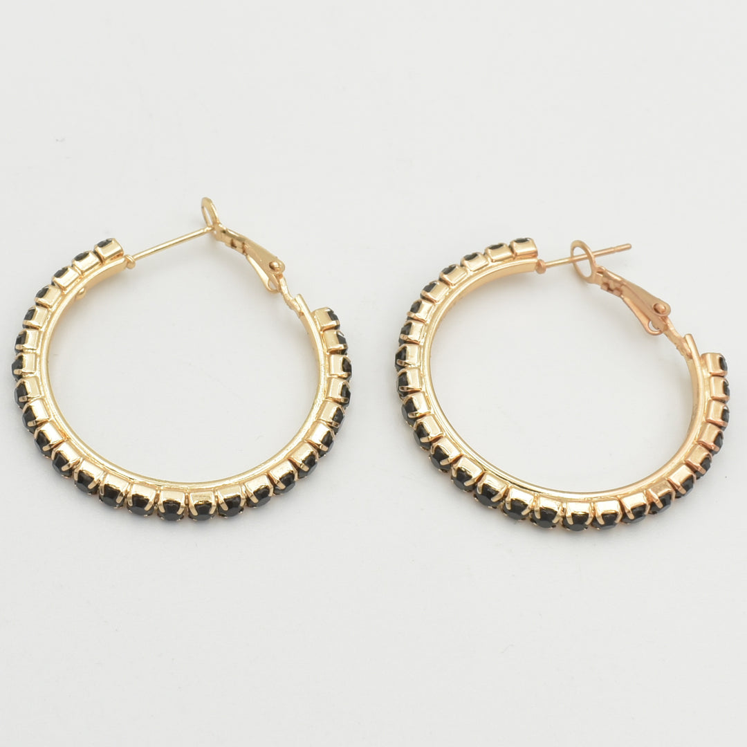 Gold & Black Medium Hoop Earrings