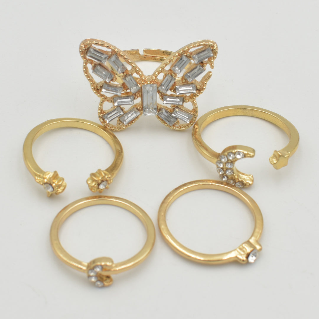 Gold Cubic Zirconia Butterfly 5-Pack Rings