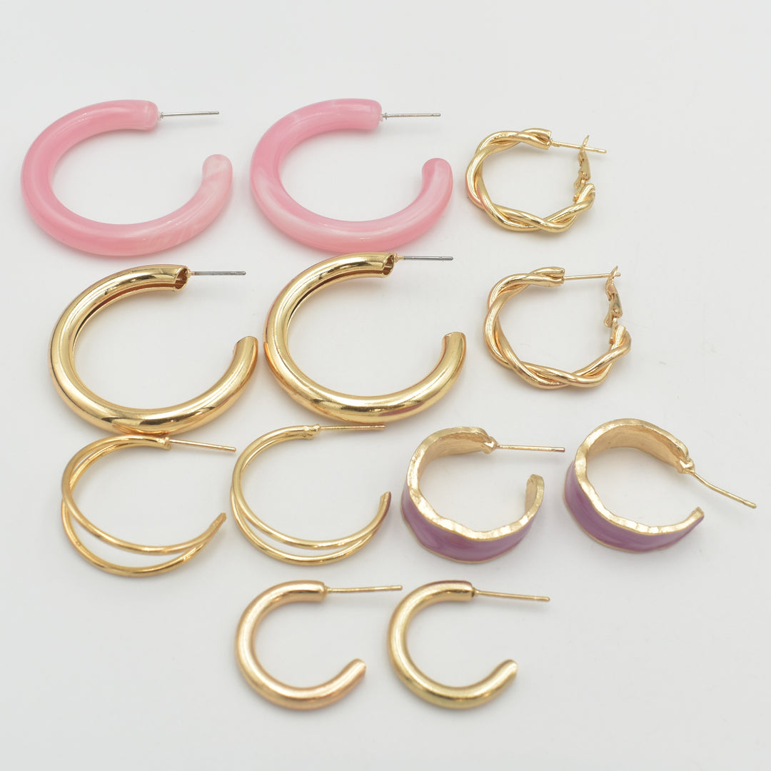 Gold Purple Coated Hoop 6-Pack Earrings