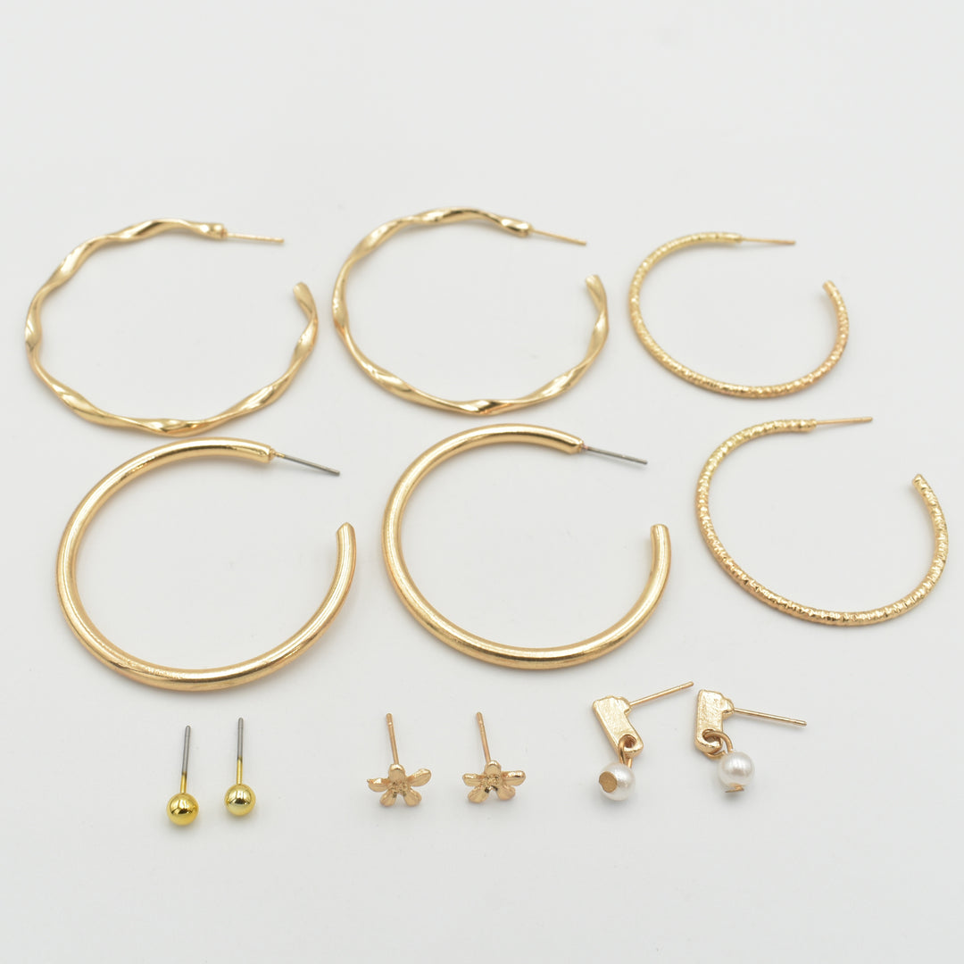 Gold Plain Hoop 6-Pack Earrings