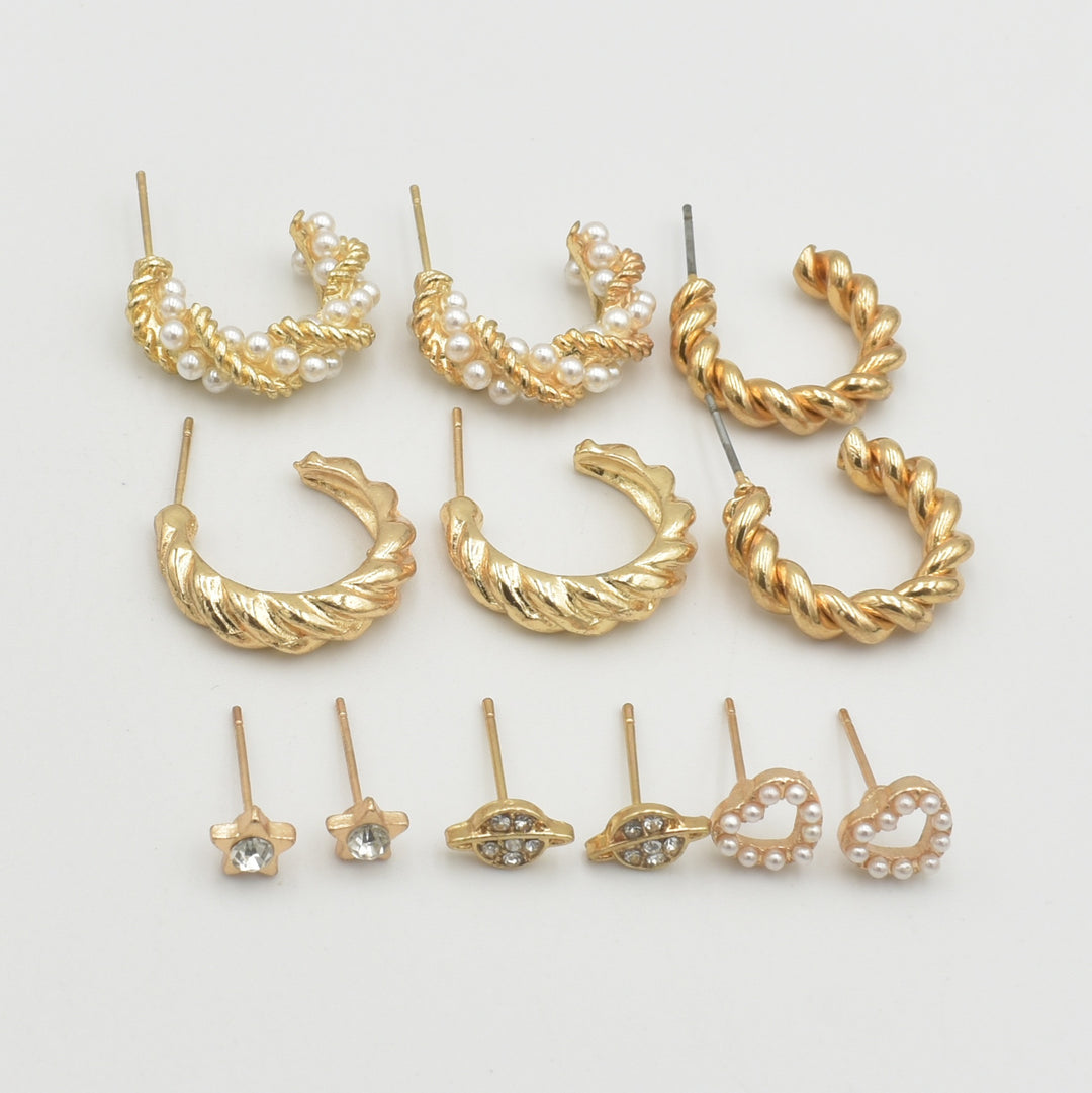 Gold Twisted Cubic Star 6-Pack Earrings