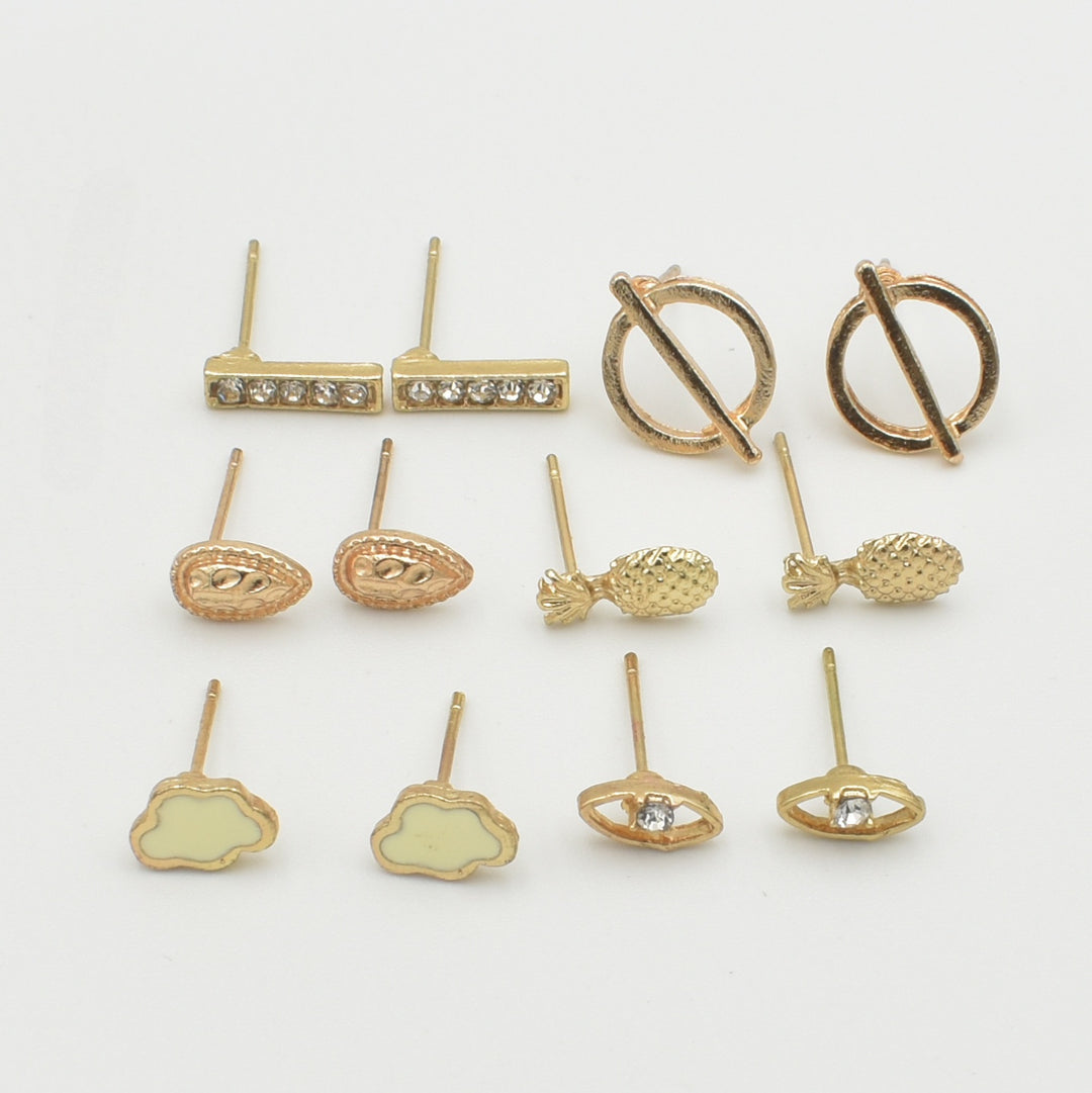 Gold T-Cross Stud 6-Pack Earrings
