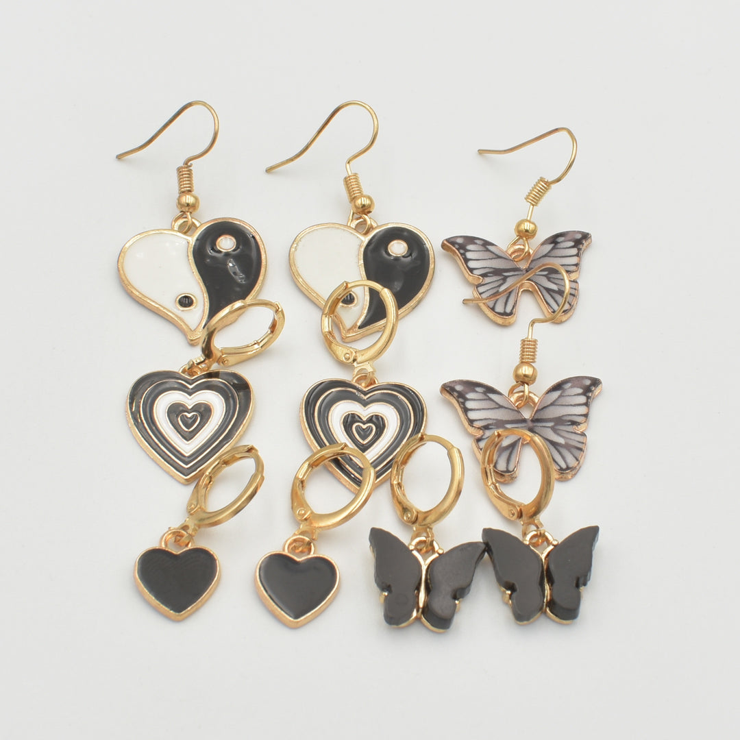 Gold Yin and Yang Heart 5-Pack Earrings