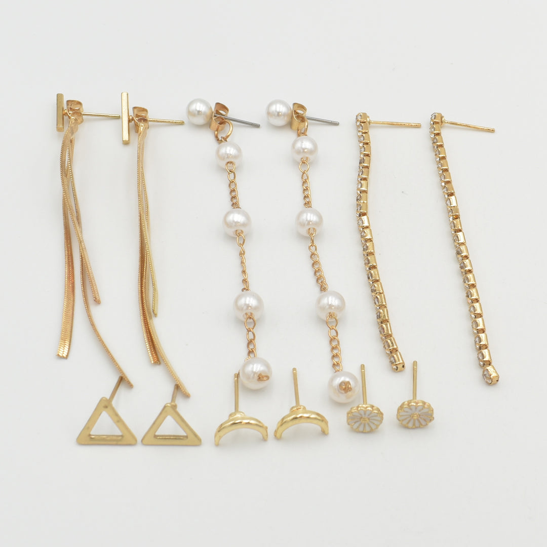 Gold Pearl Drop Flower 6-Pack Earrings