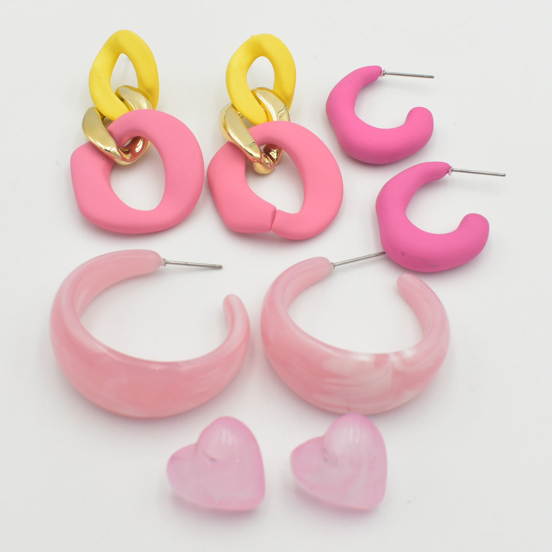 Pink Curb Drop 4-Pack Earrings