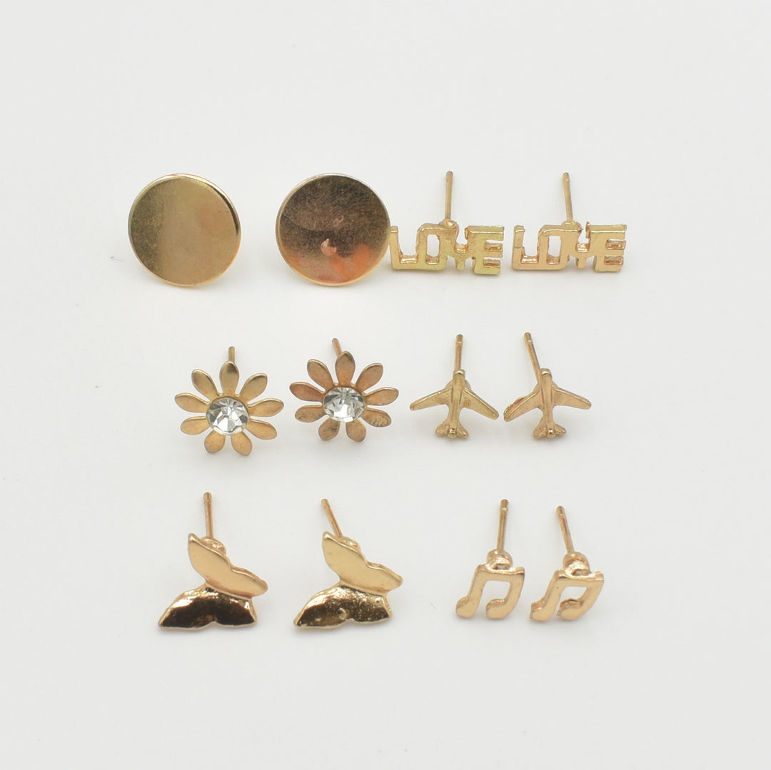Gold Love Stud 6-Pack Earrings