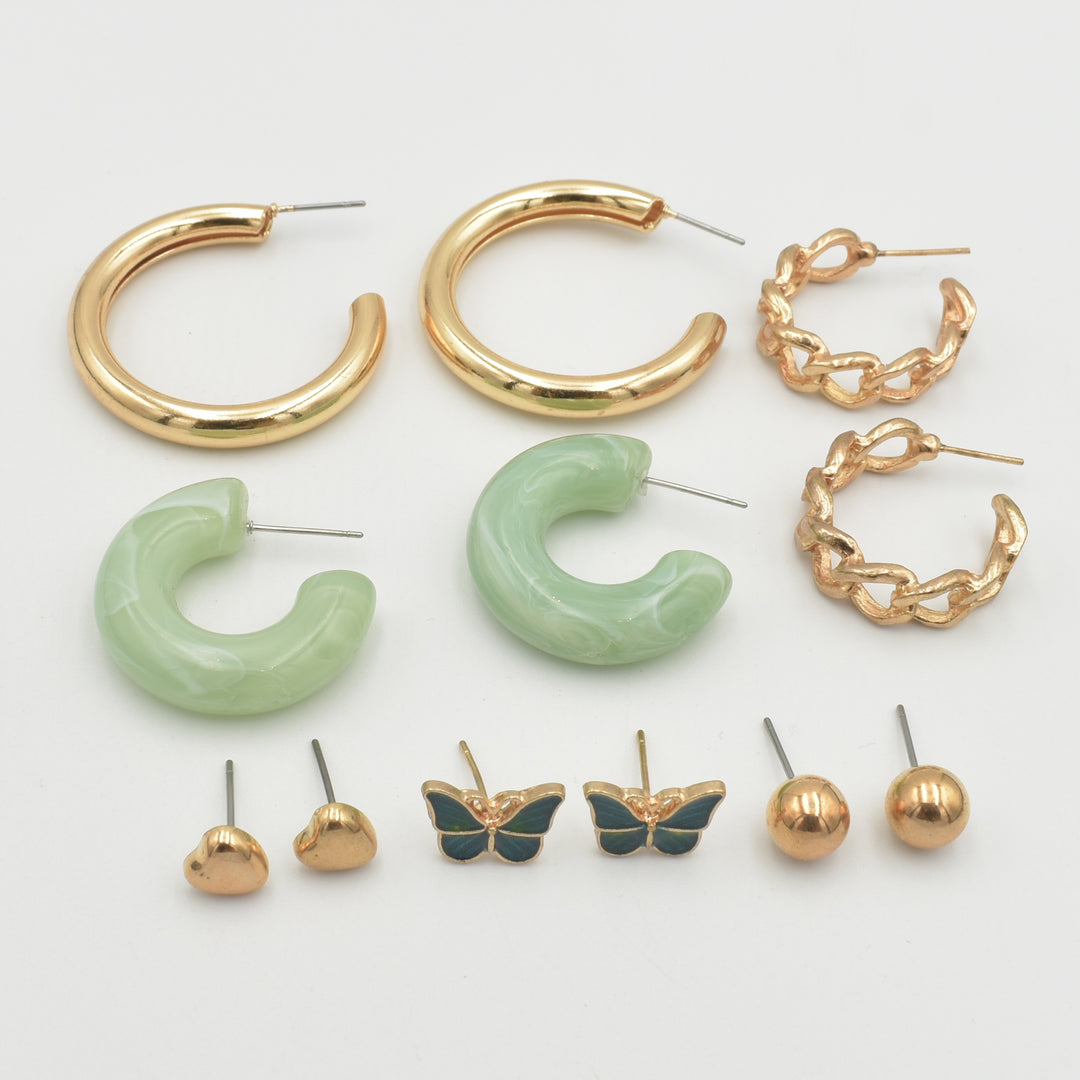 Gold Link Hoop 6-Pack Earrings