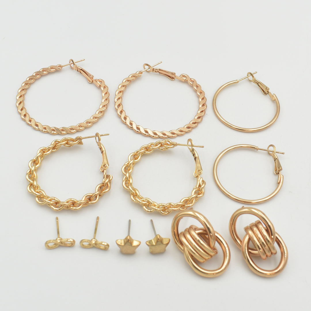 Gold Curb Star 6-Pack Earrings