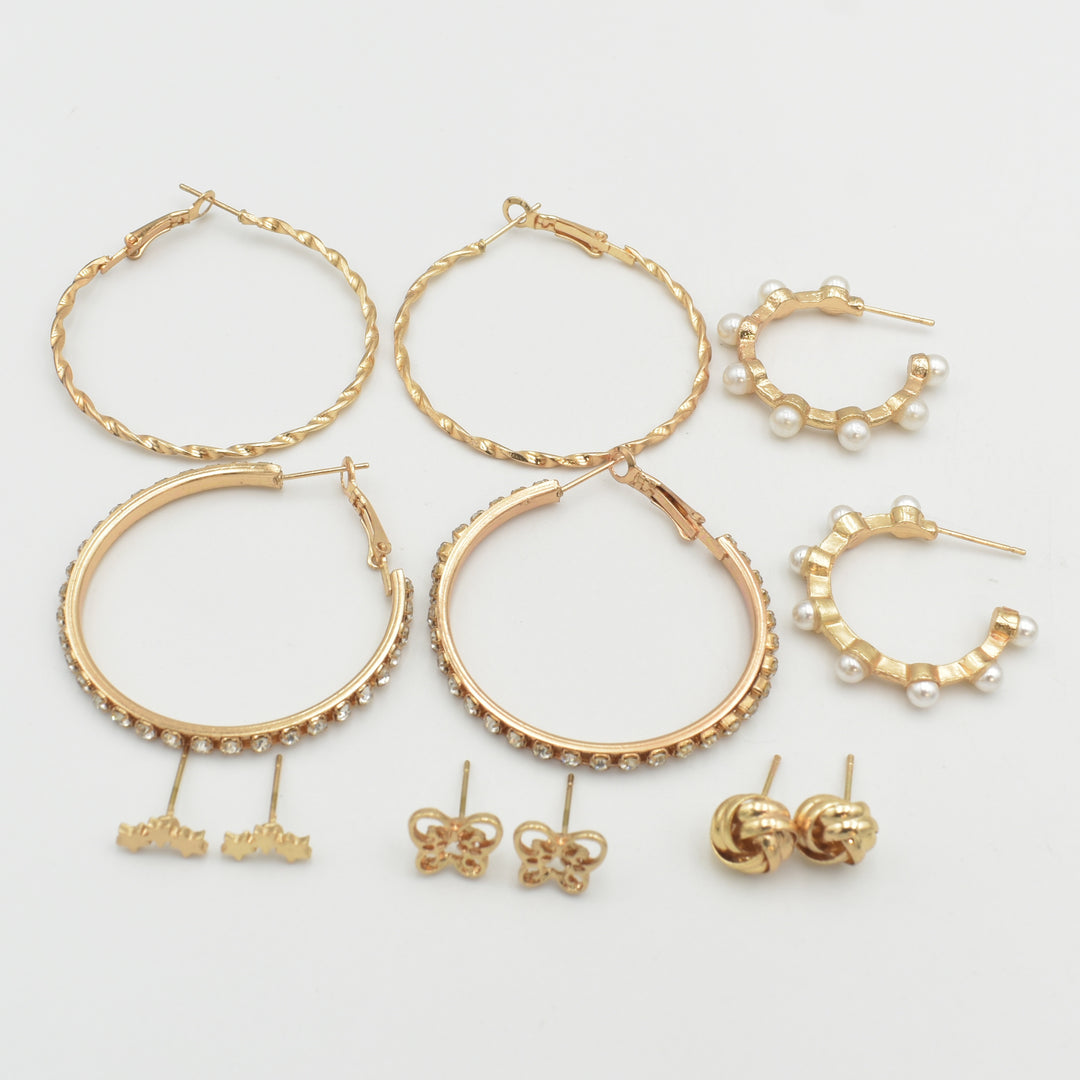 Gold Knot Pearl 6-Pack Earrings