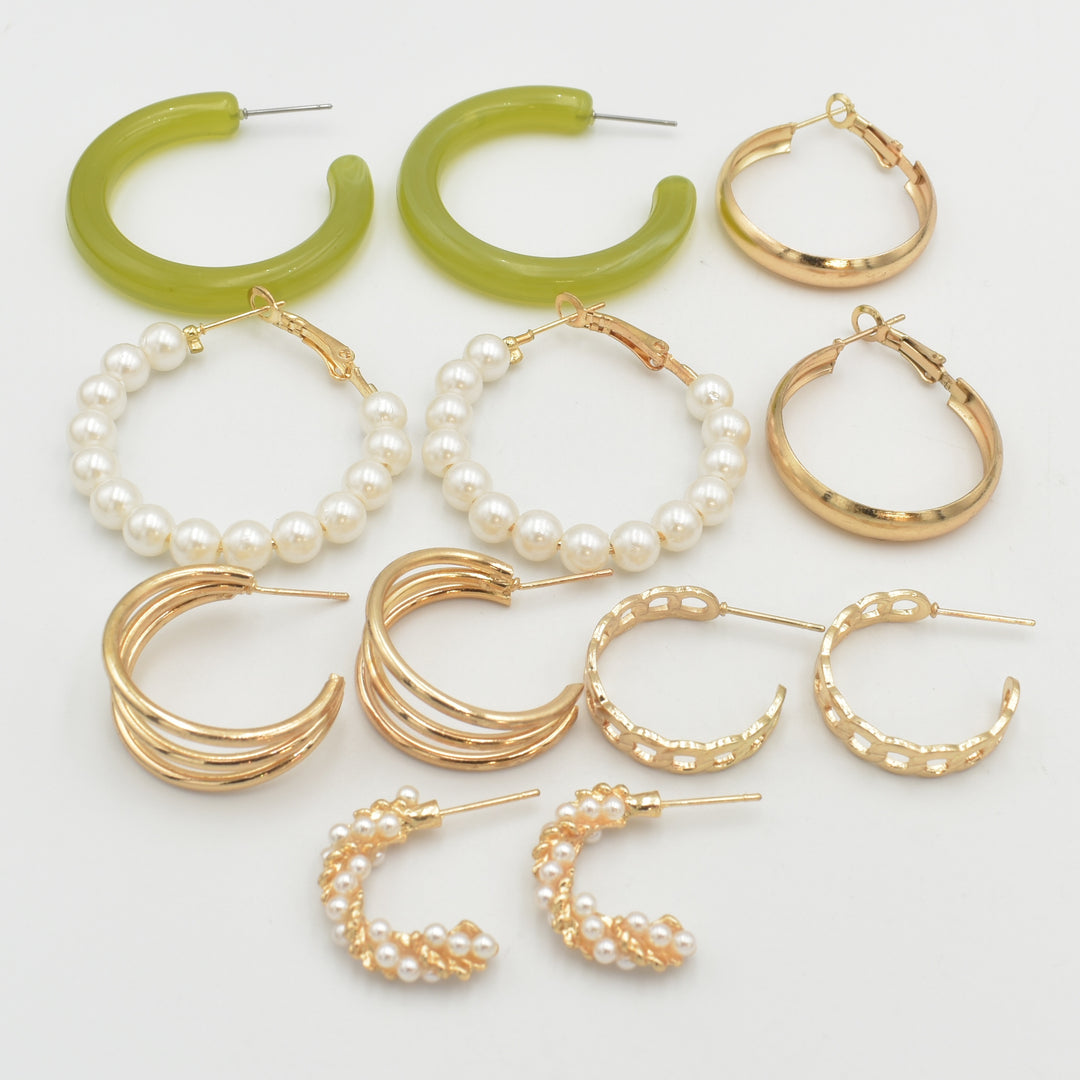 Gold Green Acrylic Hoop 6-Pack Earrings