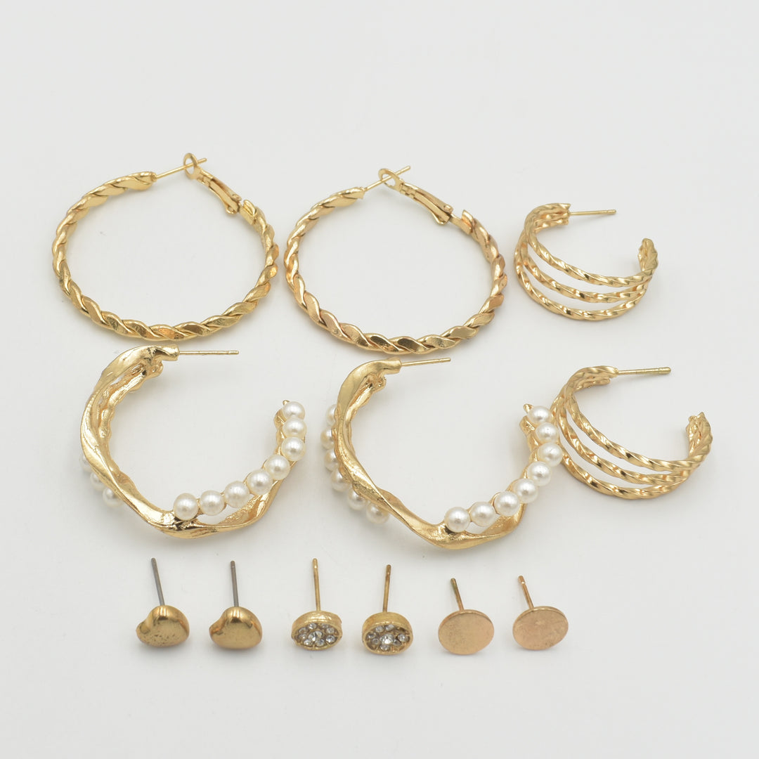 Gold Twisted Rope Hoop 6-Pack Earrings
