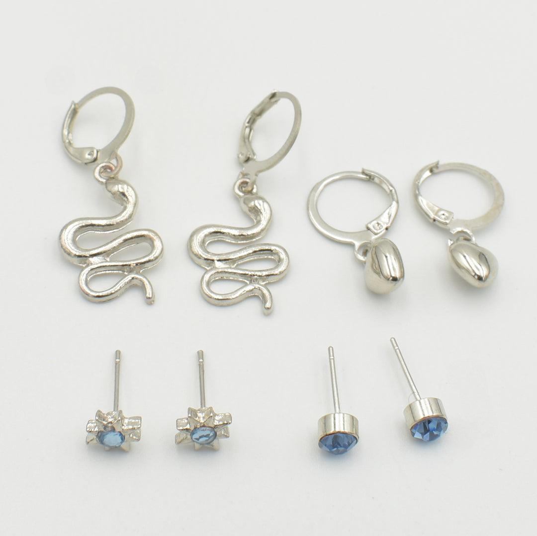 Silver Snake Blue Stone 6-Pack Earrings