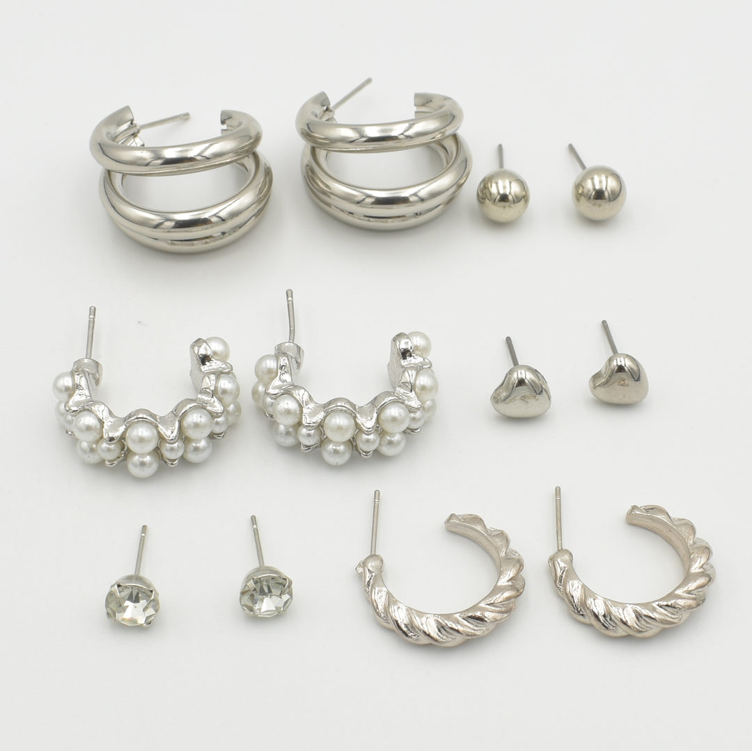 Silver Rope Twisted 6-Pack Earrings