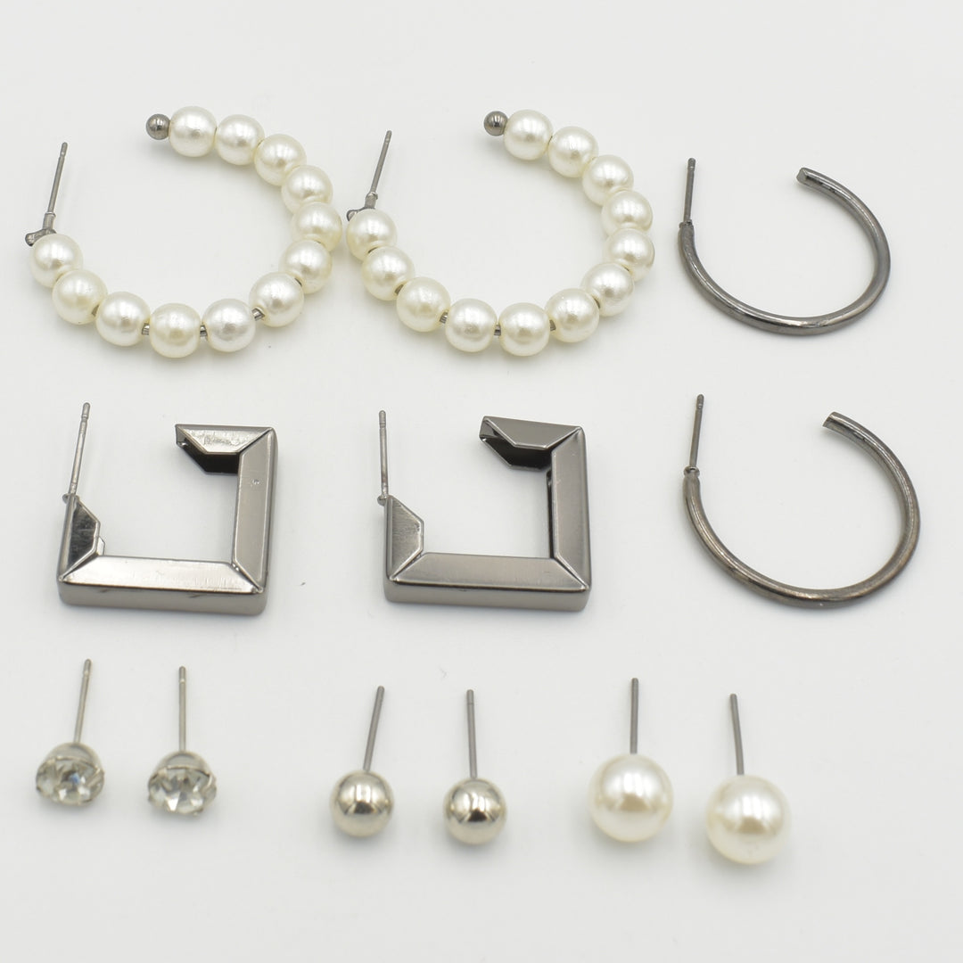 Charcoal Coated Square Hoop 6-Pack Earrings