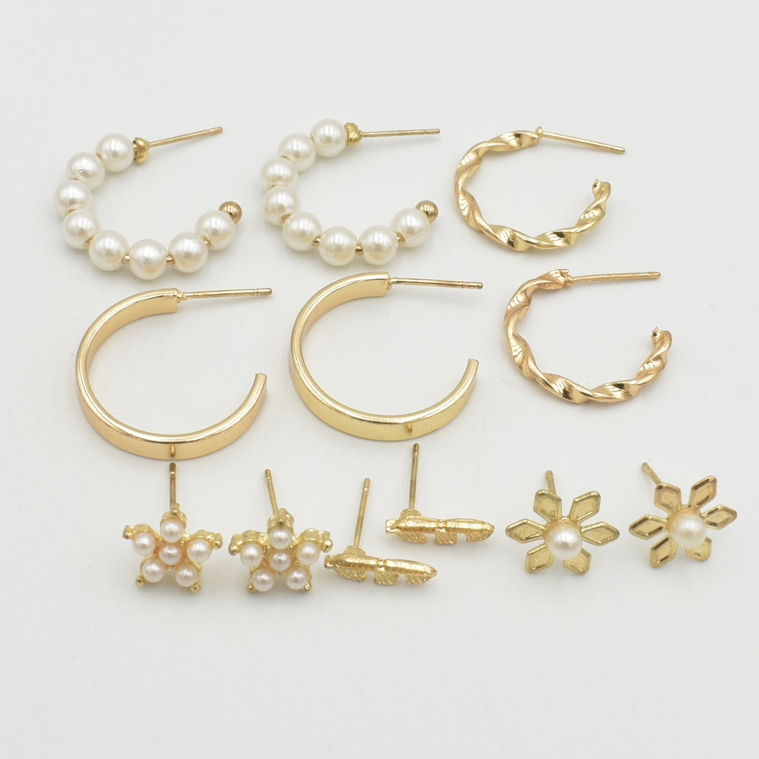 Gold Sunflower Pearl 6-Pack Earrings