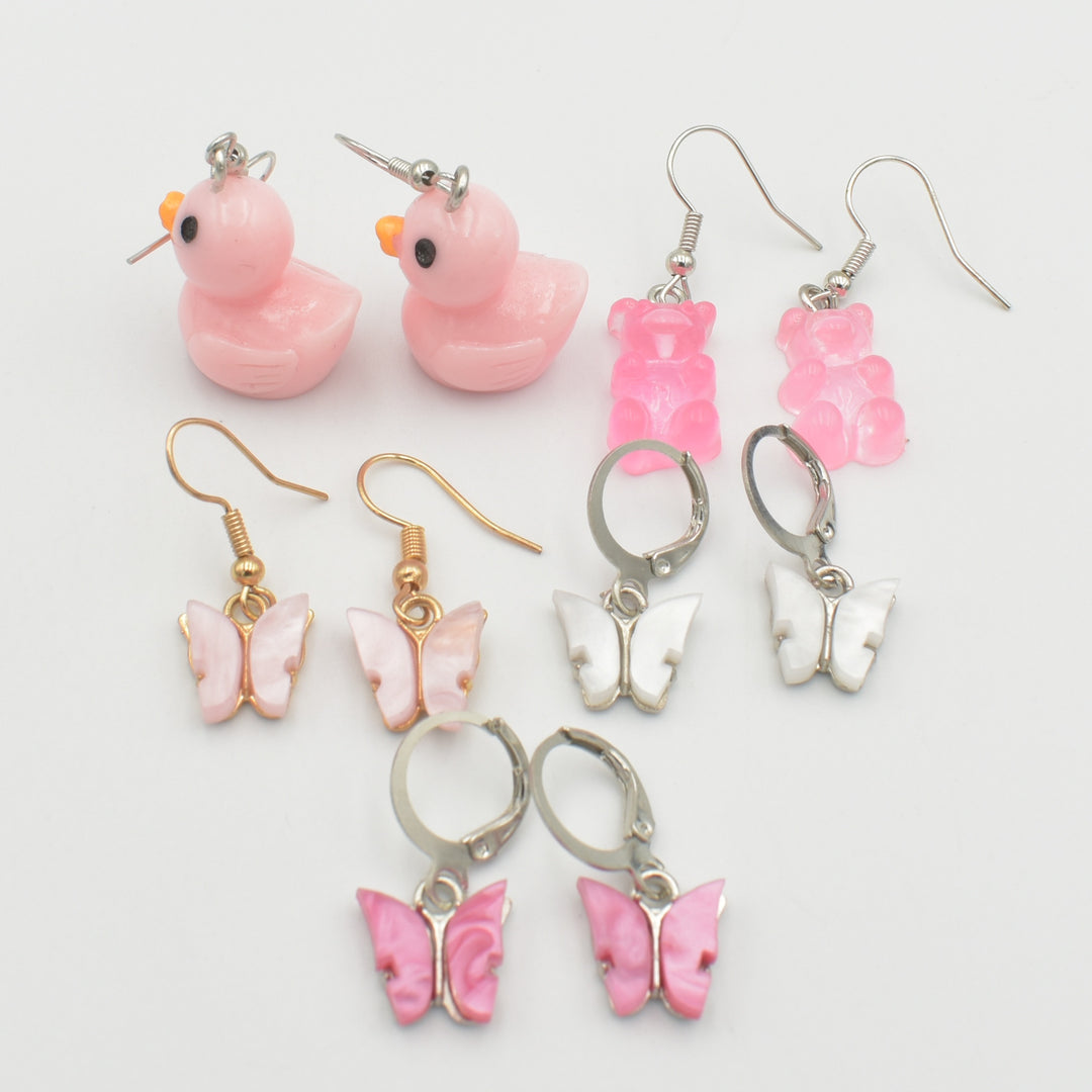 Pink Bear Butterfly 6-Pack Earrings