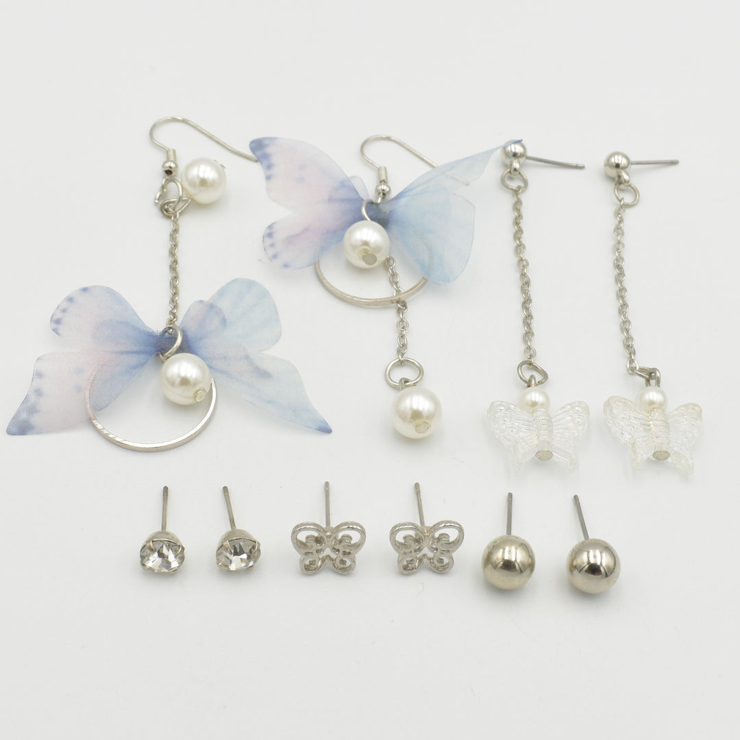 Silver Blue Butterfly Drop 5-Pack Earrings