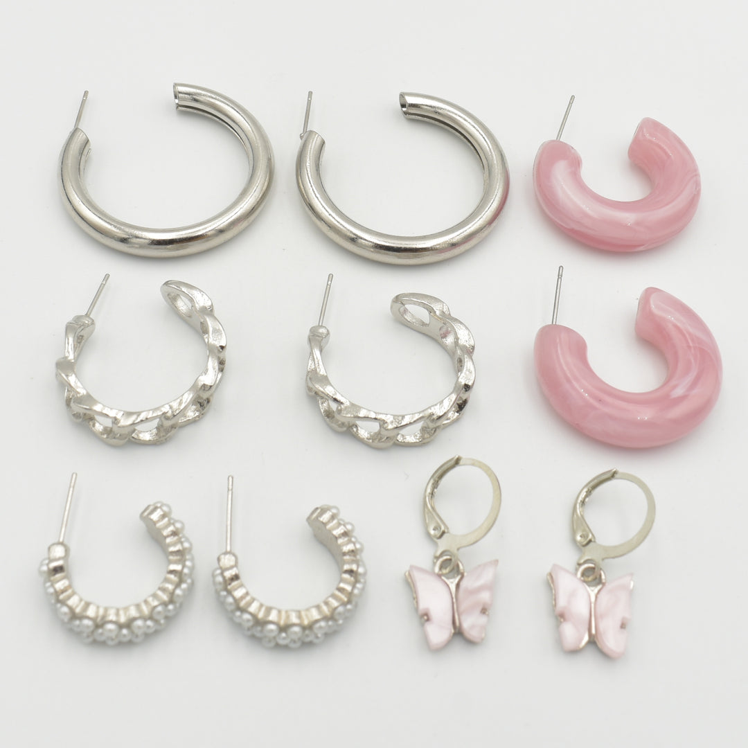 Silver Pearl Hoop 5-Pack Earrings