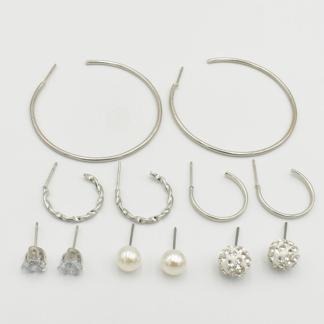 Silver Sparkly Ball Stud 6-Pack Earrings