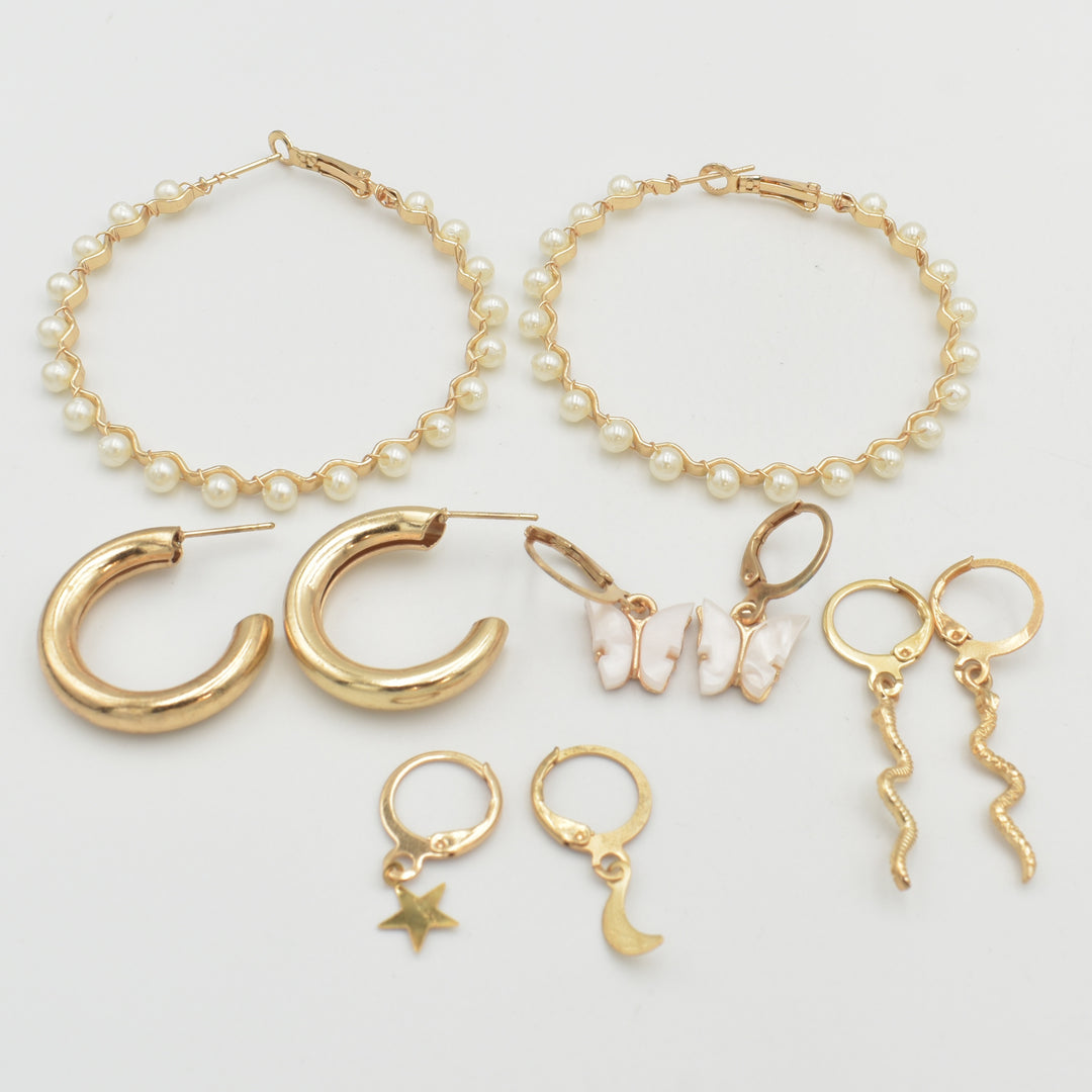 Gold Moon and Star Huggies 5-Pack Earrings