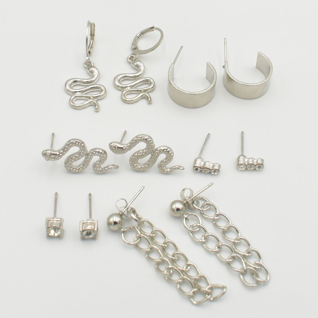 Silver Snake Chain Huggies 6-Pack Earrings