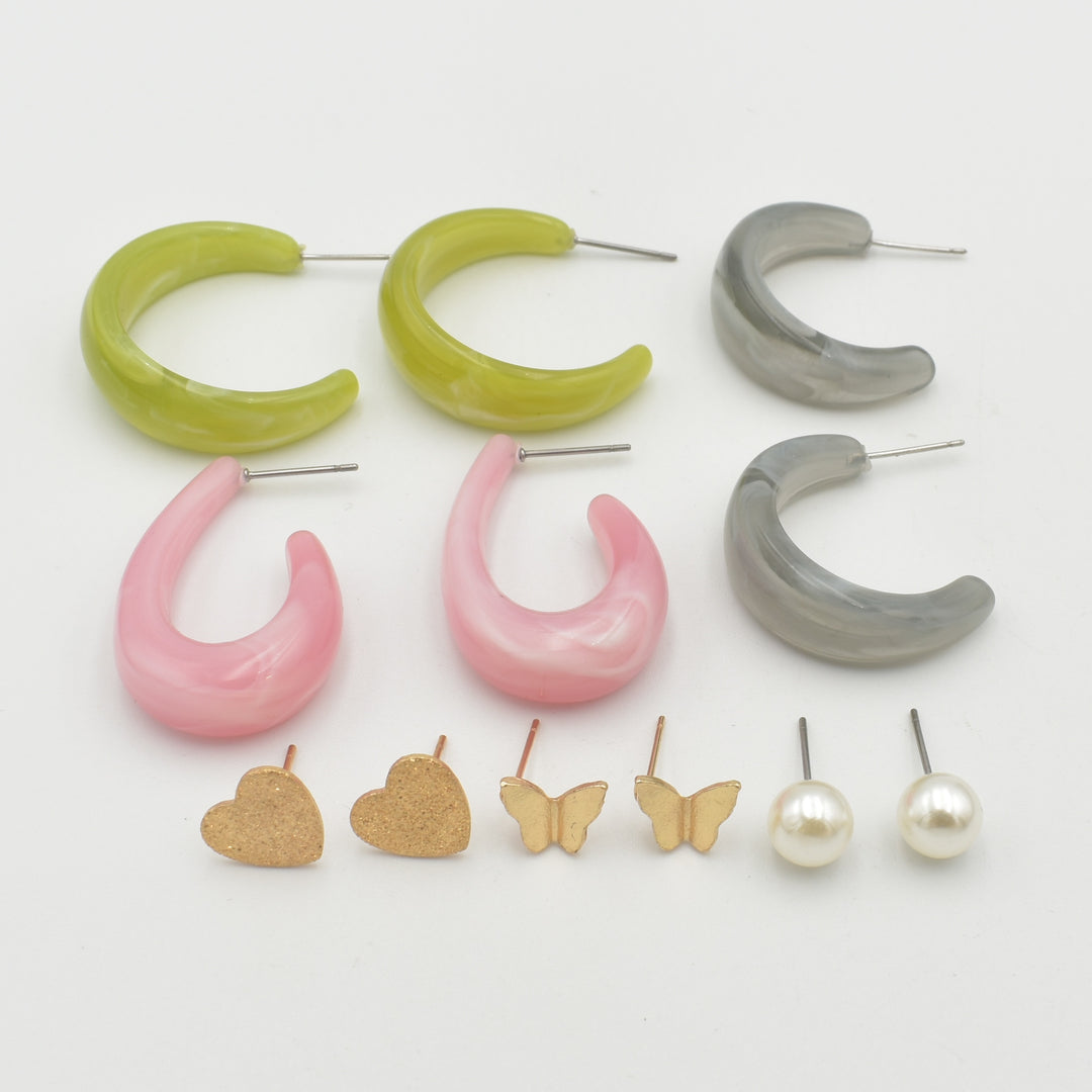 Acrylic Multicoloured Heart 6-Pack Earrings