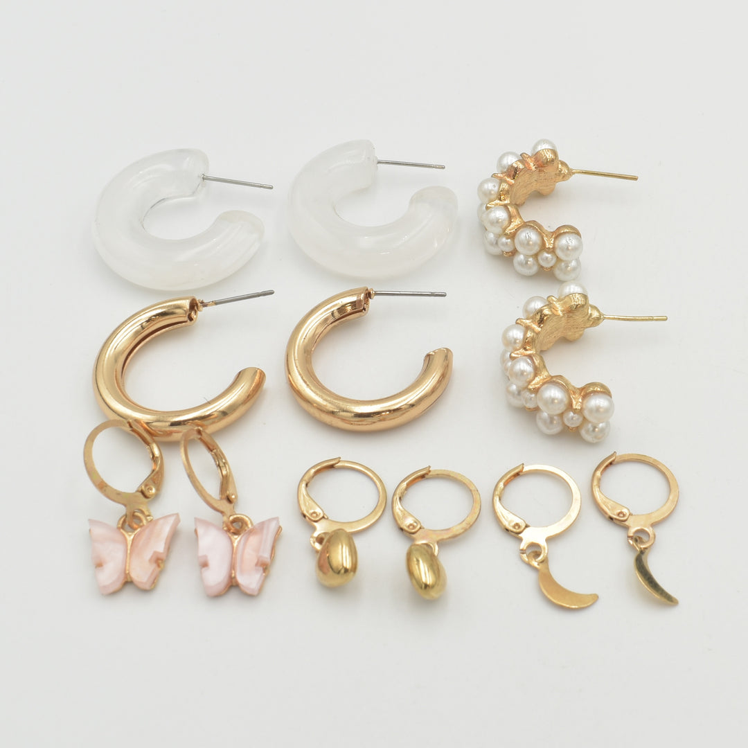 Gold Moon and Heart 6-Pack Earrings
