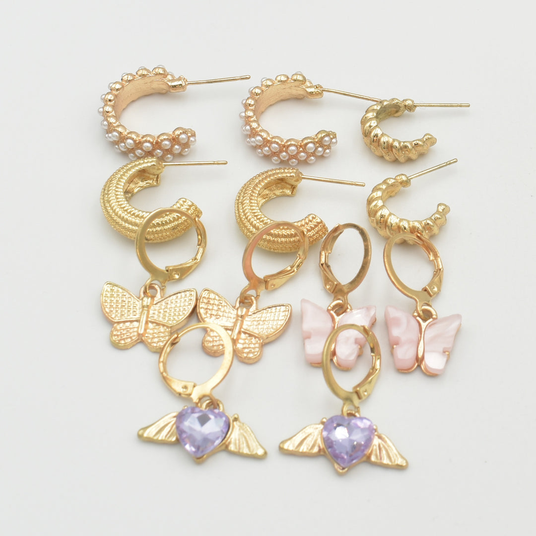 Gold Butterfly Small Hoops 6-Pack Earrings