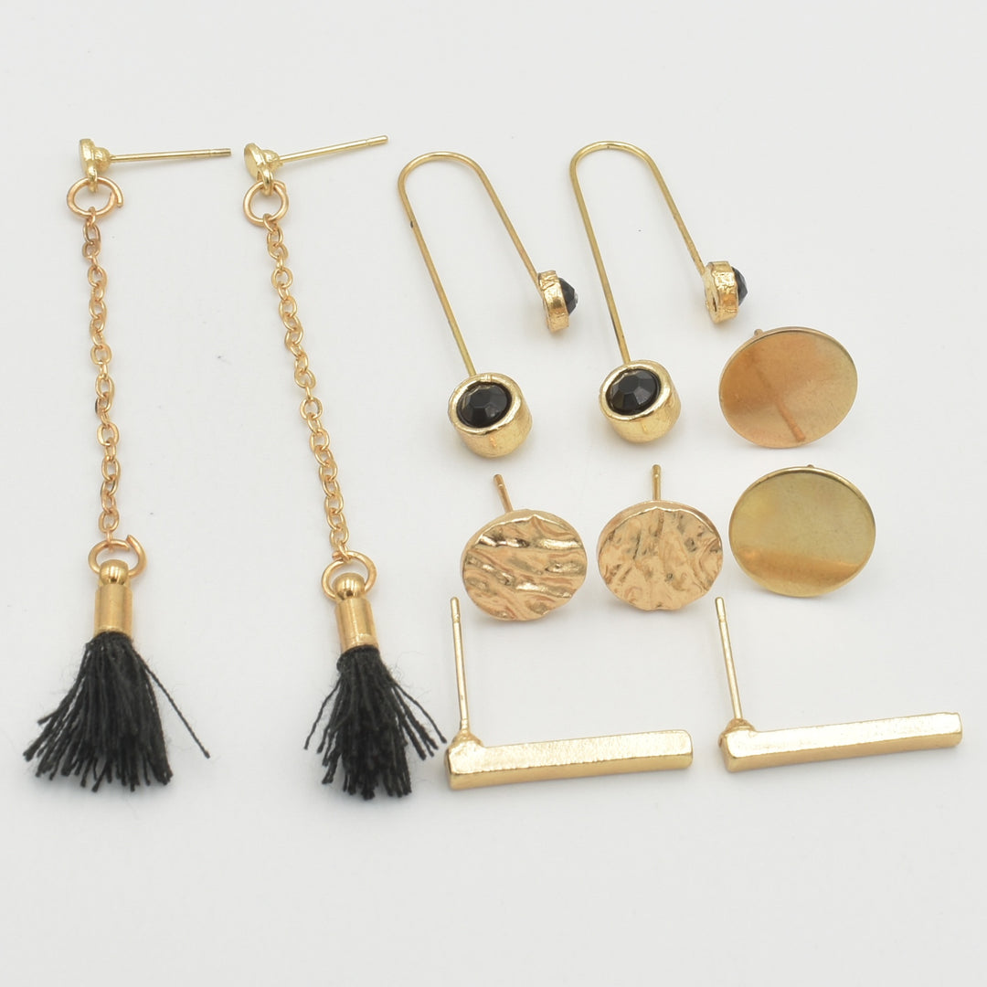 Gold Thread Black 6-Pack Earrings