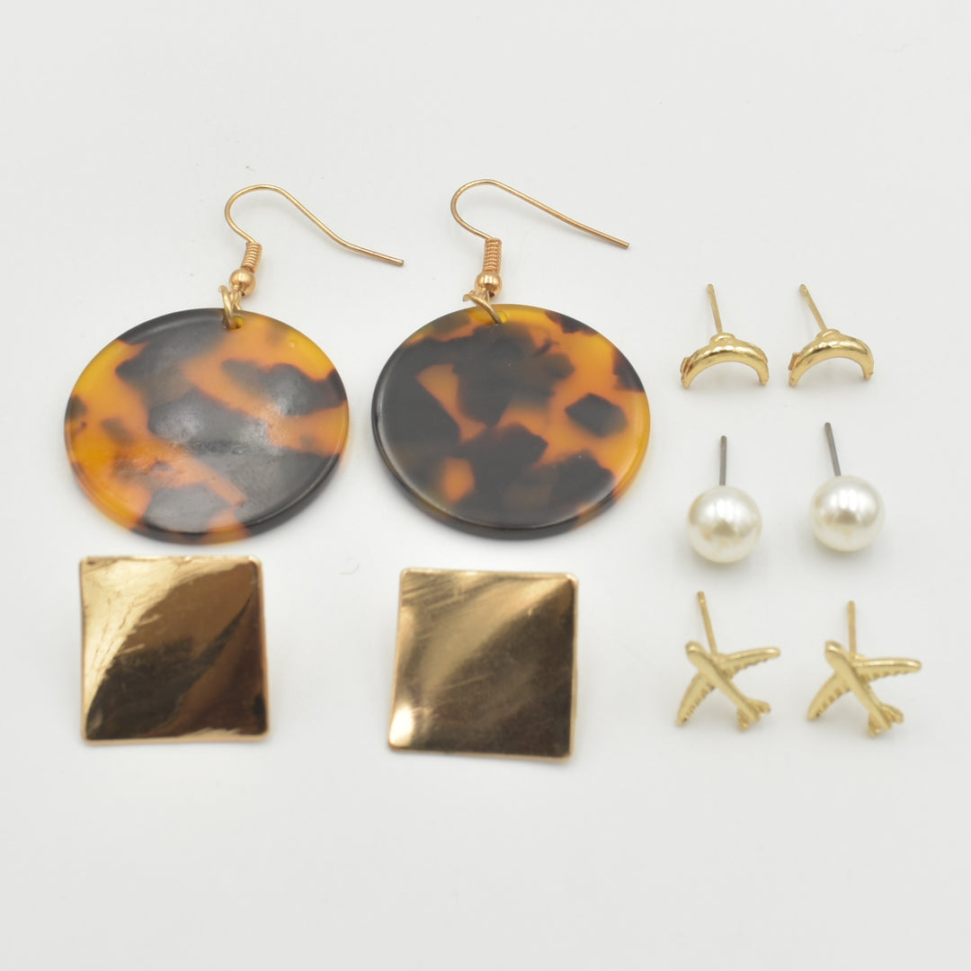 Gold Textured Disc 5-Pack Earrings