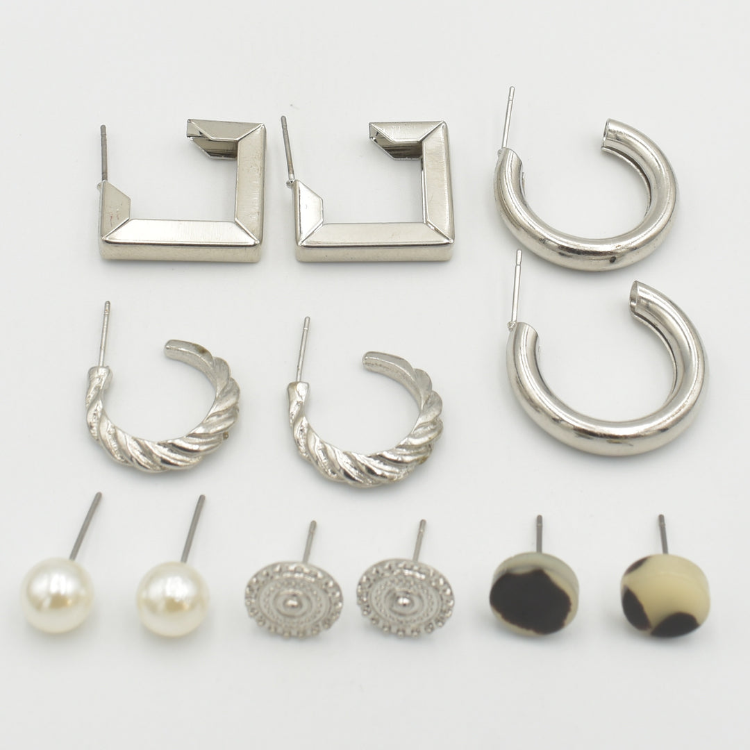 Silver Textured Stud 6-Pack Earrings