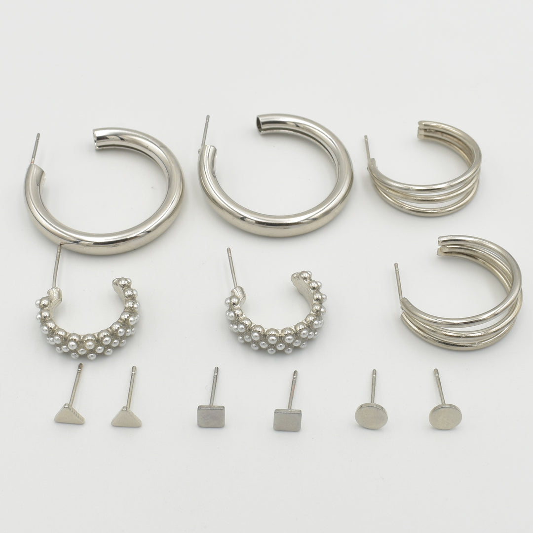 Silver Plain Studs 6-Pack Earrings