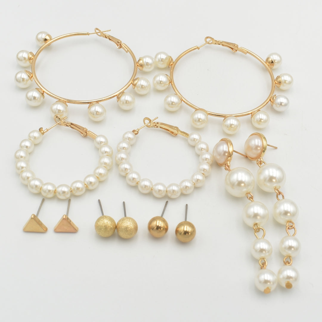 Gold Pearl Statement Drop 6-Pack Earrings