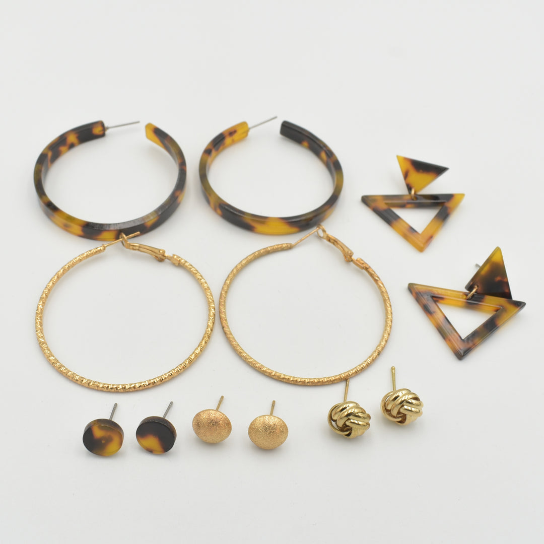 Gold Acrylic Print Triangle 6-Pack Earrings