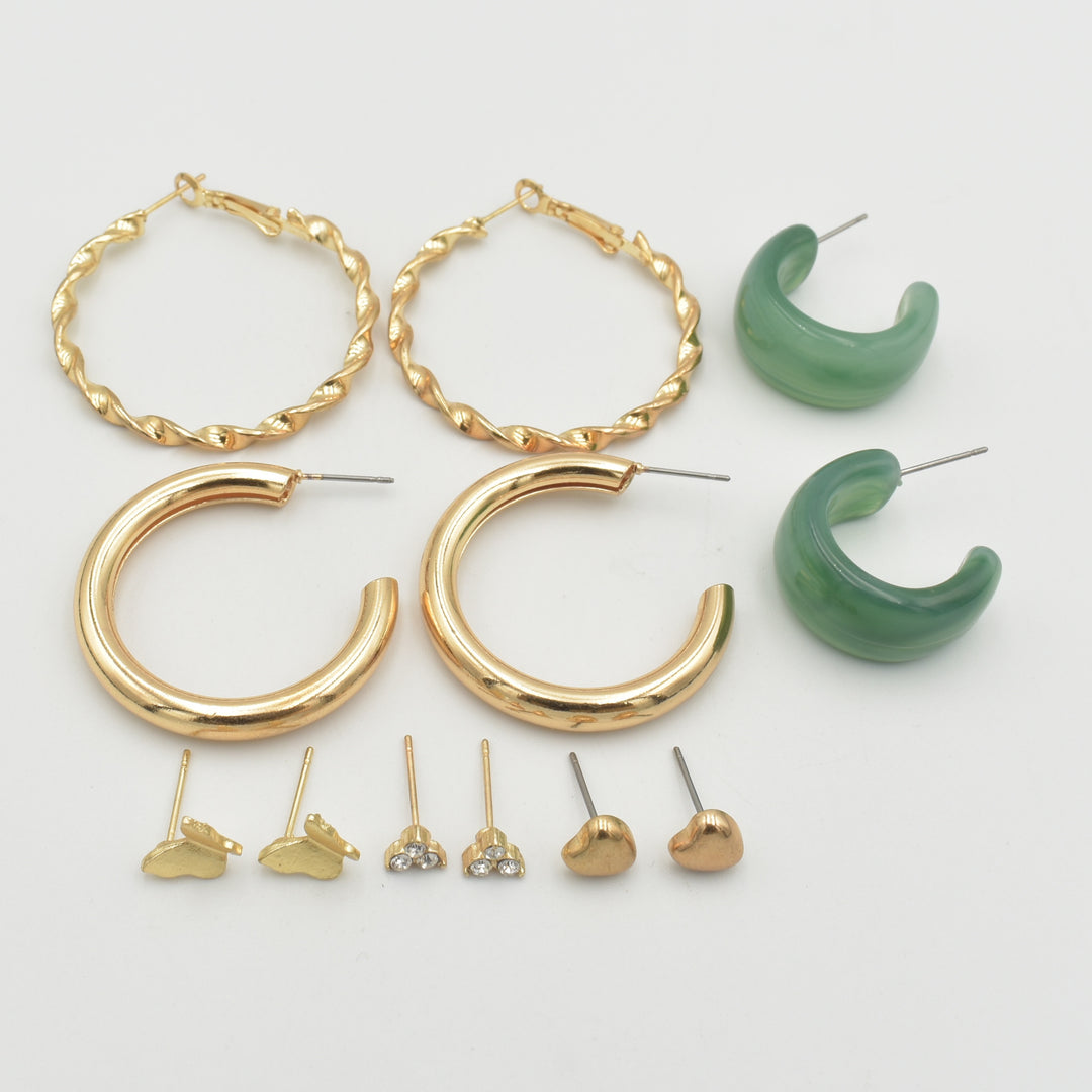 Gold Twisted Acrylic Hoop 6-Pack Earrings