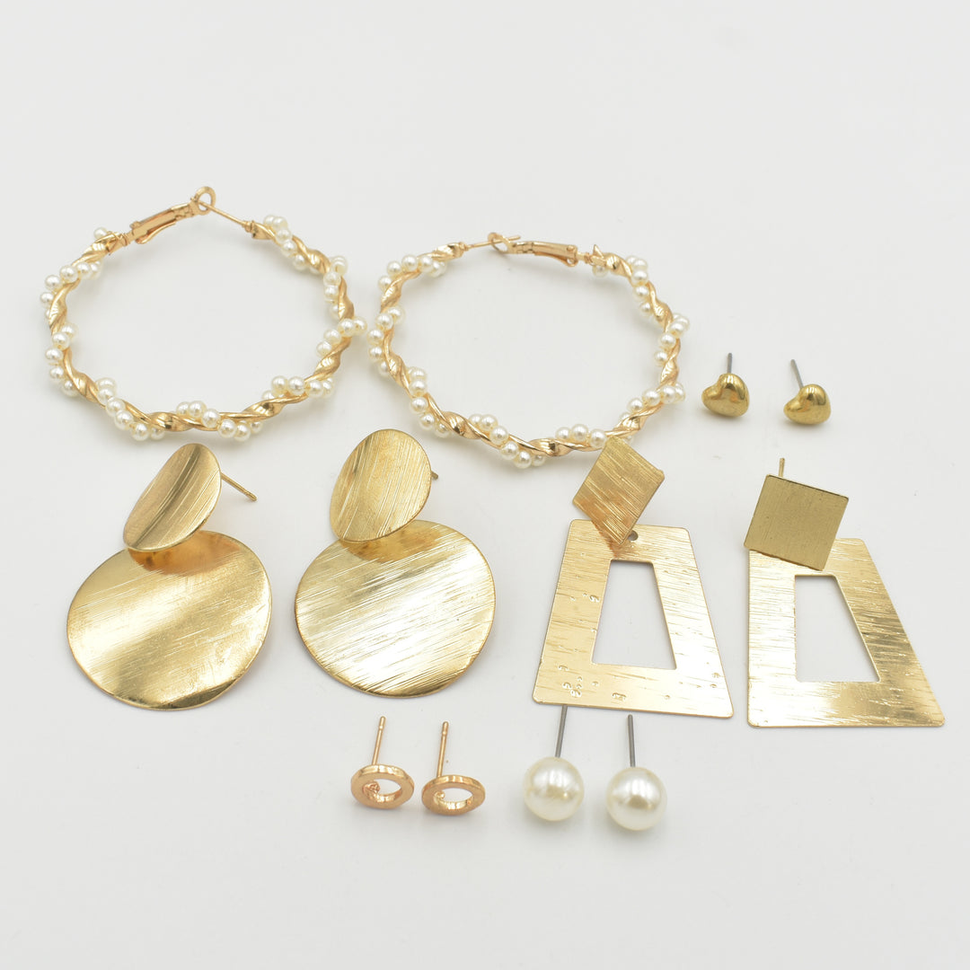 Gold Disc Pearl 6-Pack Earrings