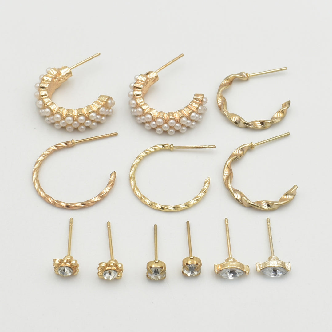 Gold Diamante Eye 6-Pack Earrings