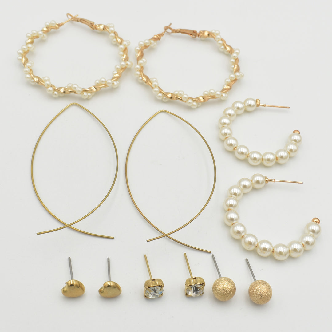 Gold Threaded Diamante 6-Pack Earrings